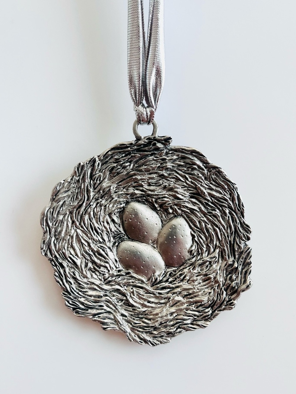 Silver Nest With Eggs Ornament